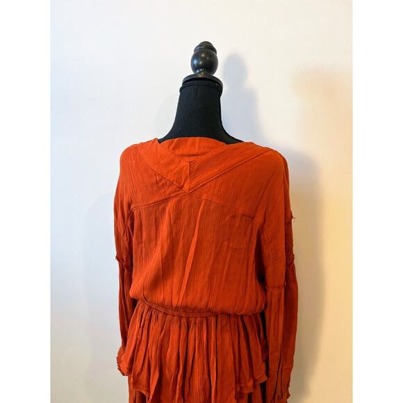 Free People Endless Summer Romi Mini Dress Rust Large Tier Layered Button Front - Picture 5 of 5